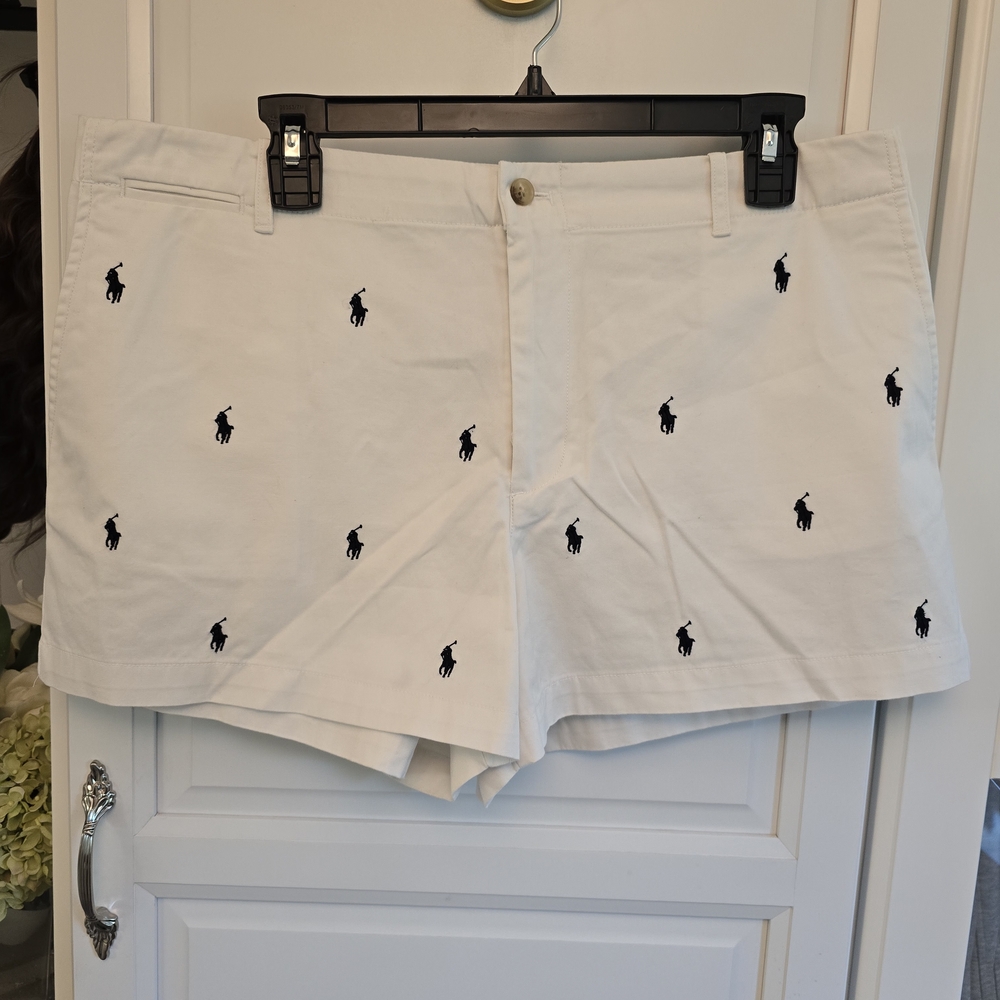 Ralph Lauren White Embroidered Polo Cotton Shorts